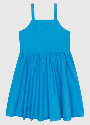 Carinhoso - Vestido Decote Reto Alça Fina em Tricoline Azul - CARINHOSO