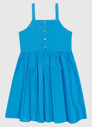 Carinhoso - Vestido Decote Reto Alça Fina em Tricoline Azul - CARINHOSO