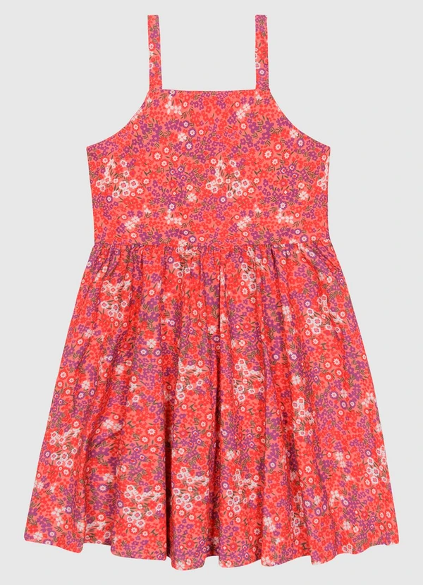 Carinhoso - Vestido Decote Reto Alça Fina em Tricoline Rosa