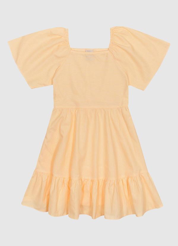 Carinhoso - Vestido Decote Reto em Lurex Listrado Amarelo
