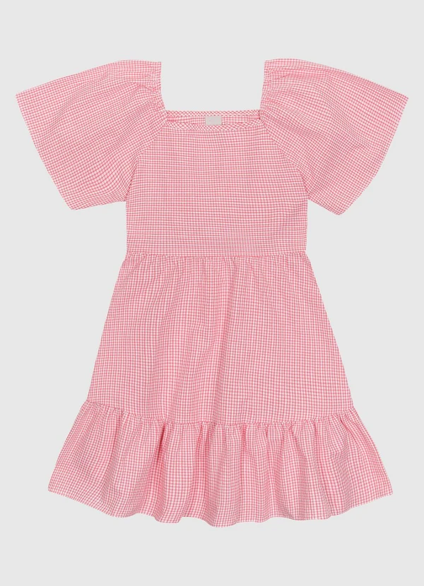 Carinhoso - Vestido Decote Reto em Lurex Listrado Rosa