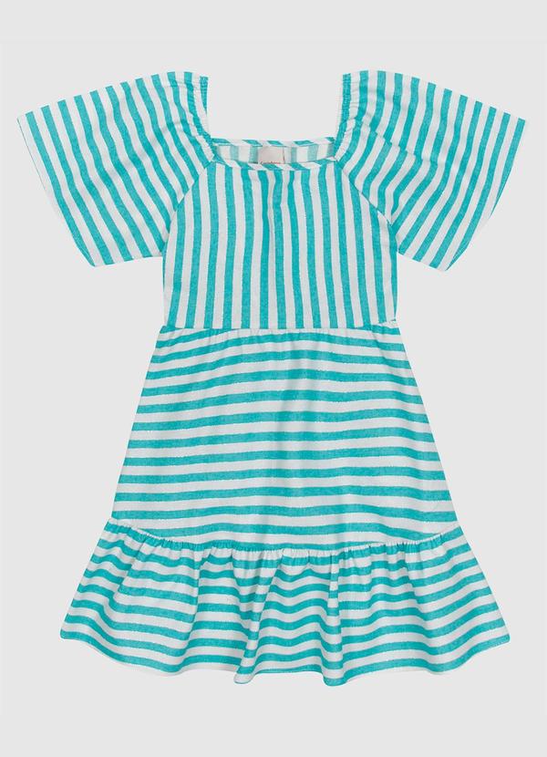 Carinhoso - Vestido Decote Reto em Lurex Listrado Verde