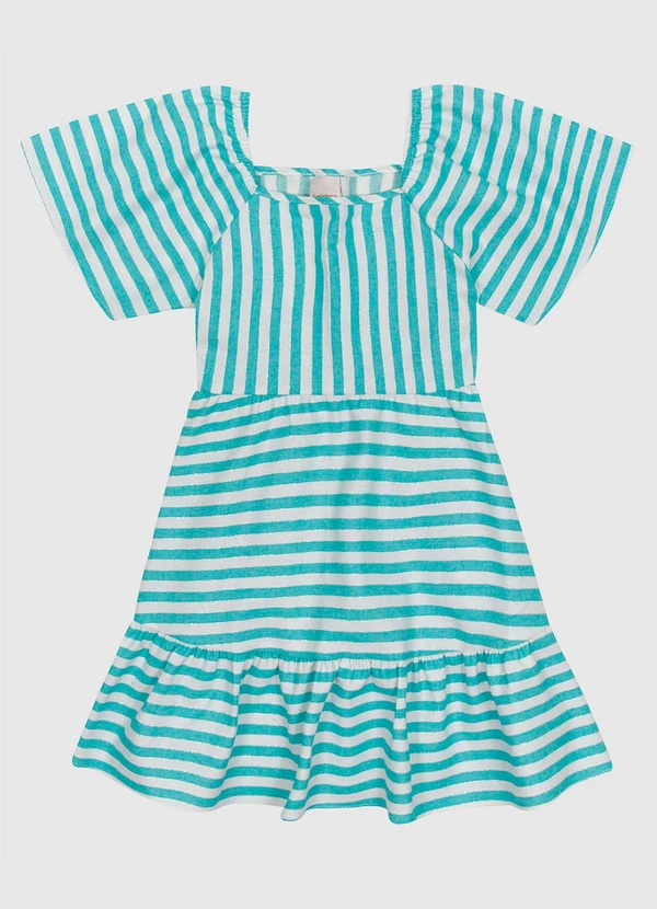 Carinhoso - Vestido Decote Reto em Lurex Listrado Verde