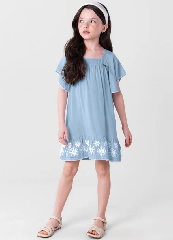 Brandili Mundi - Vestido Denim Infantil Menina  Azul