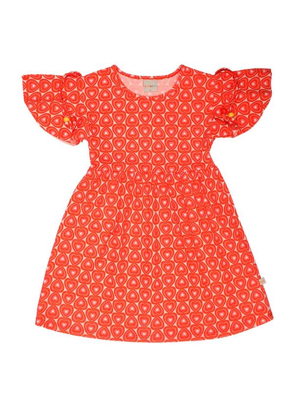Tink Bink - Vestido Detalhe na Manga Estampado Vermelho