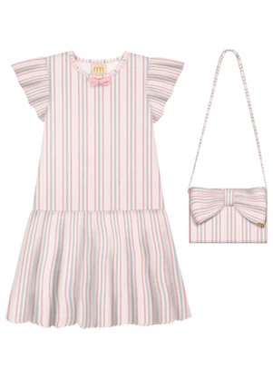 Milli e Nina - Vestido e Bolsa em Malha Estampada Bege - MILLI E NINA