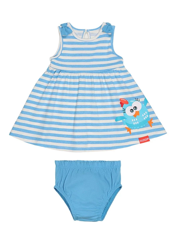 Galinha Pintadinha - Vestido e Calcinha em Meia MalhaAzul
