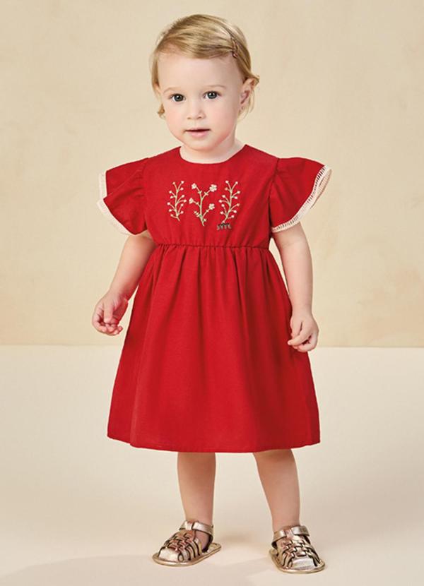 Milli e Nina - Vestido e Tapa Fralda em Tricoline Vermelho 1