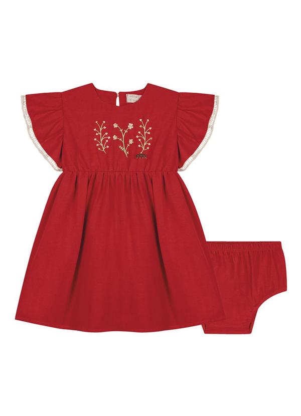 Milli e Nina - Vestido e Tapa Fralda em Tricoline Vermelho 2