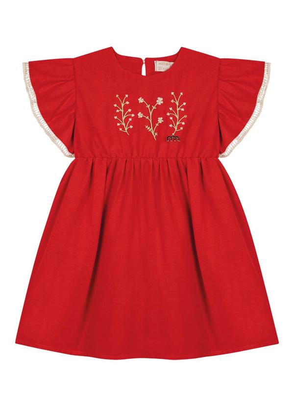 Milli e Nina - Vestido e Tapa Fralda em Tricoline Vermelho 3