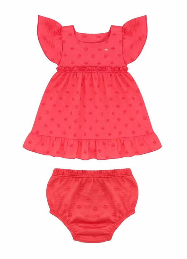 Milli e Nina - Vestido e Tapa Fraldas Alfaiat. Textur. Poá Rosa