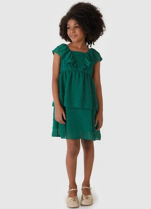 Carinhoso - Vestido em Camadas Plumetis Brilho Verde Escuro - CARINHOSO