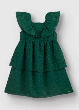 Carinhoso - Vestido em Camadas Plumetis Brilho Verde Escuro - CARINHOSO