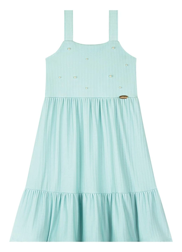 Milli e Nina - Vestido em Canelado Maquinetado Azul