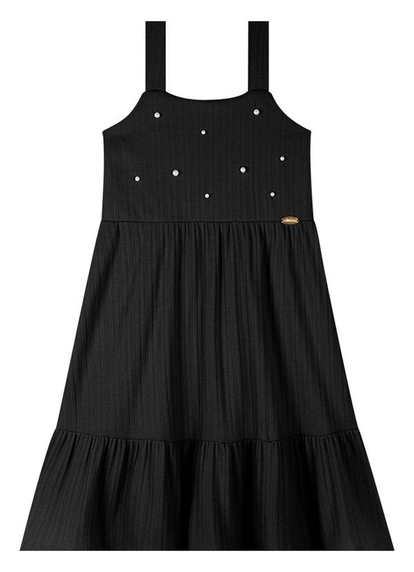Milli e Nina - Vestido em Canelado Maquinetado Preto