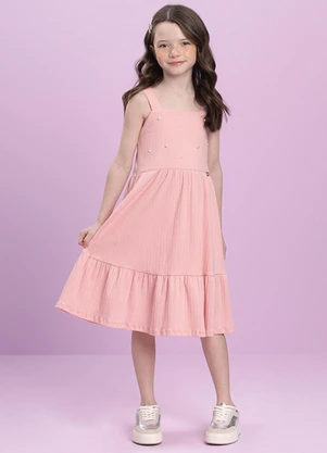 Milli e Nina - Vestido em Canelado Maquinetado Rosa - MILLI E NINA
