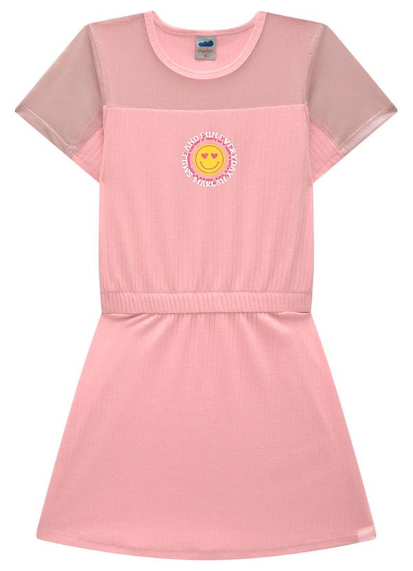 Marlan - Vestido em Canelado Pa e Tela Shine Rosa