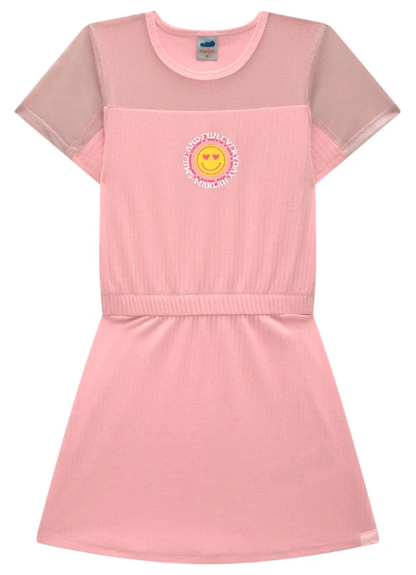 Marlan - Vestido em Canelado Pa e Tela Shine Rosa