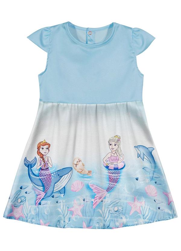 Alenice - Vestido em Cetim com Tiara Menina Azul