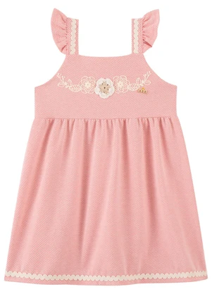 Milli e Nina - Vestido em Cotton Aplique em Crochê Rosa - MILLI E NINA
