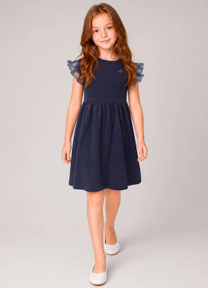Marlan - Vestido em Cotton Bee Honey e Tule Estrela Azul - MARLAN