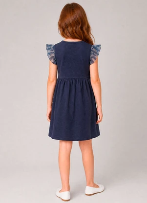 Marlan - Vestido em Cotton Bee Honey e Tule Estrela Azul - MARLAN