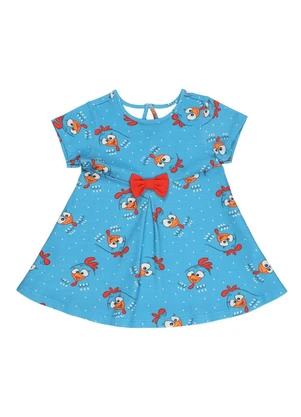 Galinha Pintadinha - Vestido em Cotton Calcinha em Mm Azul - GALINHA PINTADINHA