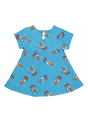 Galinha Pintadinha - Vestido em Cotton Calcinha em Mm Azul - GALINHA PINTADINHA