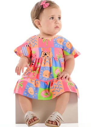 Quimby - Vestido em Cotton de Manga Evasê Estampado - QUIMBY