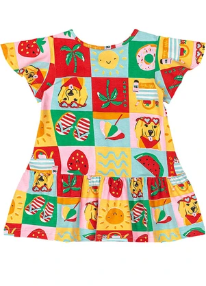 Quimby - Vestido em Cotton de Manga Evasê Estampado - QUIMBY