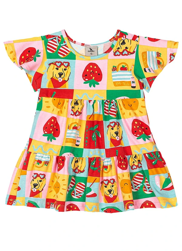 Quimby - Vestido em Cotton de Manga Evasê Quimby Estampado