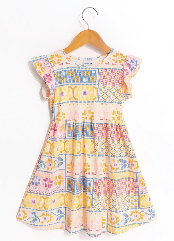 Vestido em Cotton Estampado (Rosa)