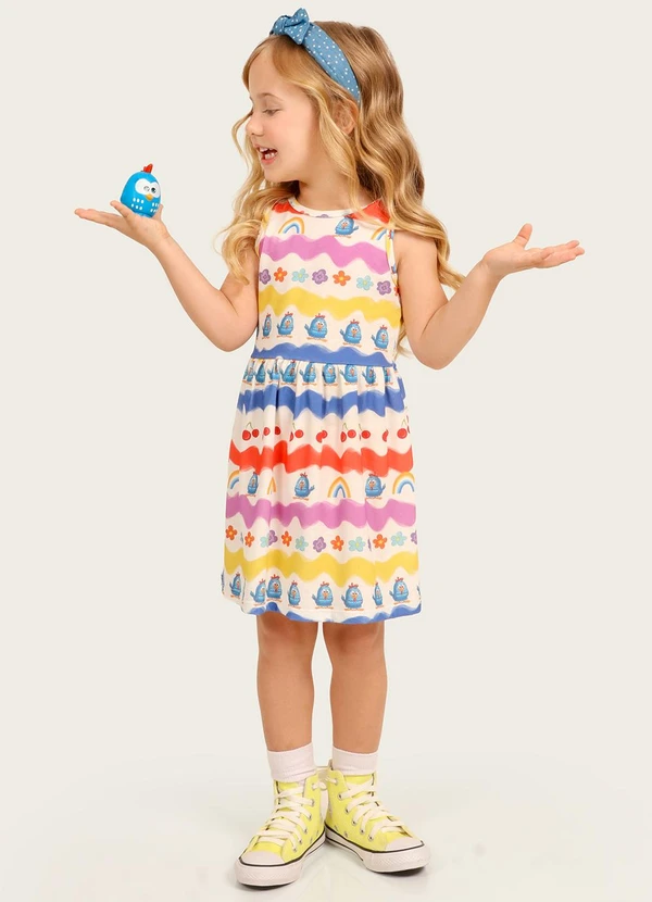 Galinha Pintadinha - Vestido em Cotton Galinha Pintadinha Branco
