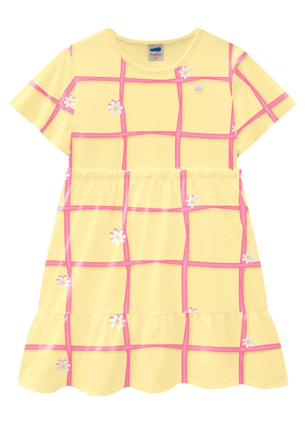 Marlan - Vestido em Cotton Grid Junino Amarelo