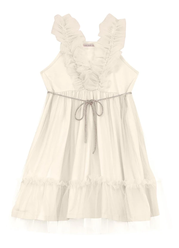Trick Nick - Vestido em Cotton Leve e Tule Bege