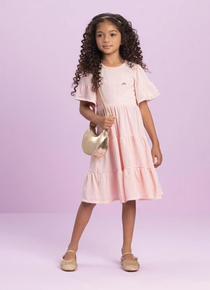 Milli e Nina - Vestido em Cotton Linho Rosa - MILLI E NINA