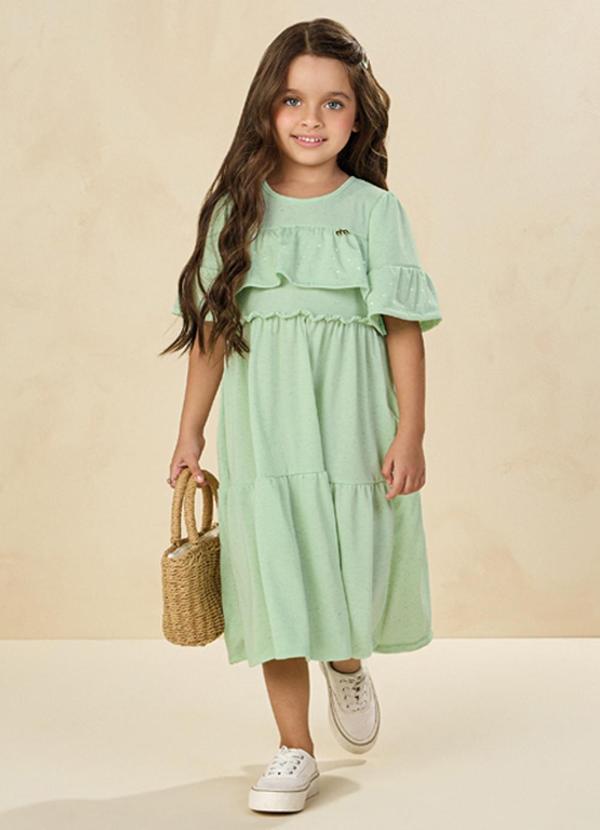 Milli e Nina - Vestido em Cotton Linho Verde
