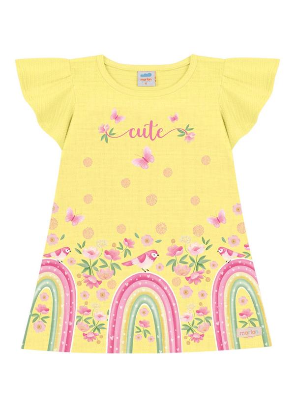 Marlan - Vestido em Cotton Maquinetado Amarelo