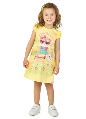 Marlan - Vestido em Cotton Maquinetado Amarelo - MARLAN