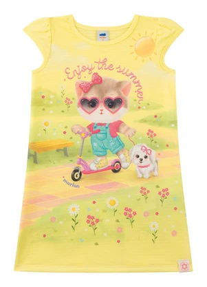 Marlan - Vestido em Cotton Maquinetado Amarelo - MARLAN