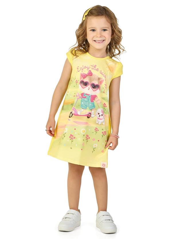 Marlan - Vestido em Cotton Maquinetado Amarelo