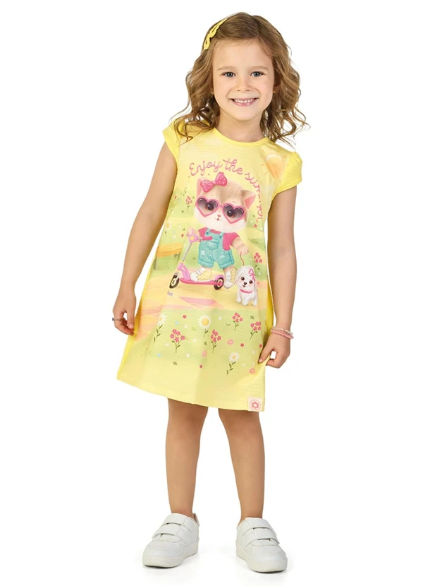 Marlan - Vestido em Cotton Maquinetado Amarelo