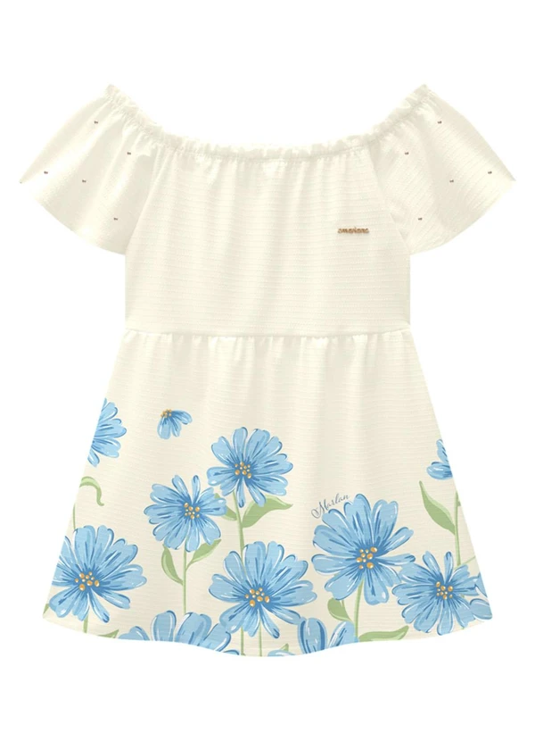 Marlan - Vestido em Cotton Maquinetado Azul