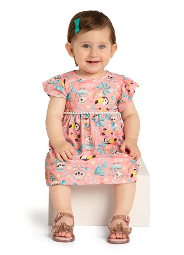 Marlan - Vestido em Cotton Maquinetado Cute Jungle Rosa