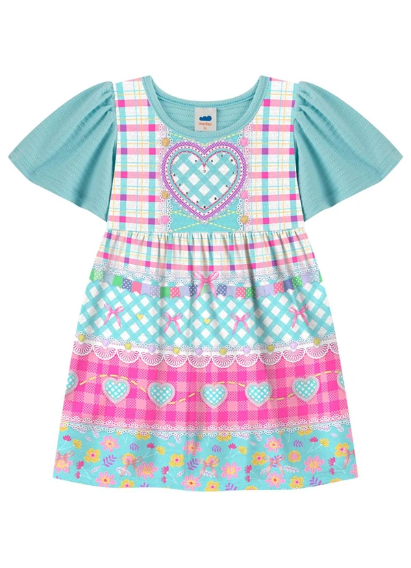 Marlan - Vestido em Cotton Maquinetado Estampado Menina Azu