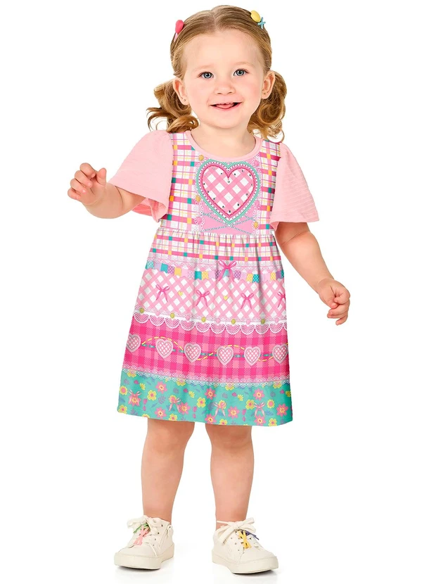 Marlan - Vestido em Cotton Maquinetado Estampado Menina Ros