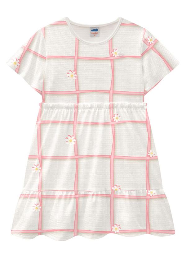 Marlan - Vestido em Cotton Maquinetado Grid Junino Bege 2