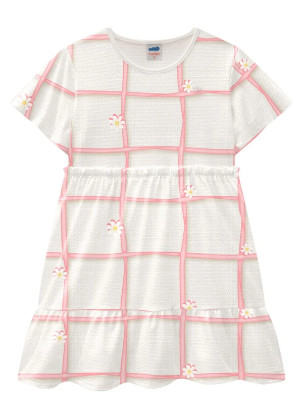 Marlan - Vestido em Cotton Maquinetado Grid Junino Bege 2