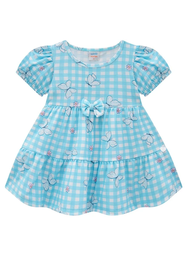 Marlan - Vestido em Cotton Maquinetado Margaridas Azul