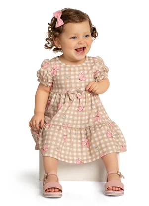 Marlan - Vestido em Cotton Maquinetado Margaridas Bege - MARLAN